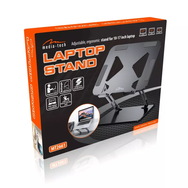 Laptop-Ständer MEDIA-TECH MT2661 — höhenverstellbar, faltbares Aluminium-Design für Notebooks bis 17 Zoll