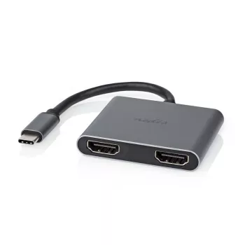 Nedis USB-C™ Adapter USB 3.2 Gen 1 | USB-C™ Stecker | 2x HDMI™ | | 4K@30Hz | 0,10 m | Rund | vernickelt | PVC | Schwarz | Box (CCGB64670BK01)