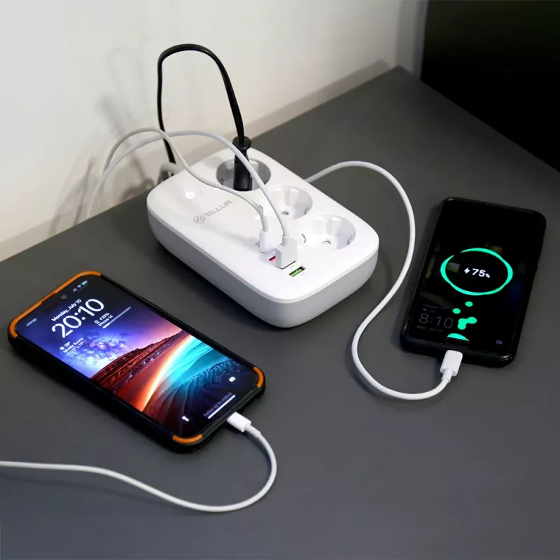 Steckdosenleiste Tellur TLL331521 Smarte WiFi-Steckdosenleiste mit 3 Steckdosen, PD 30W, QC 18W