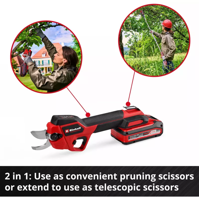 Astschere EINHELL GP-LS 18/28 Li T BL-Solo — kabellose Teleskop-Bypass-Astschere, 18 V, Schnittleistung 2,8 cm, Aluminiumgriff