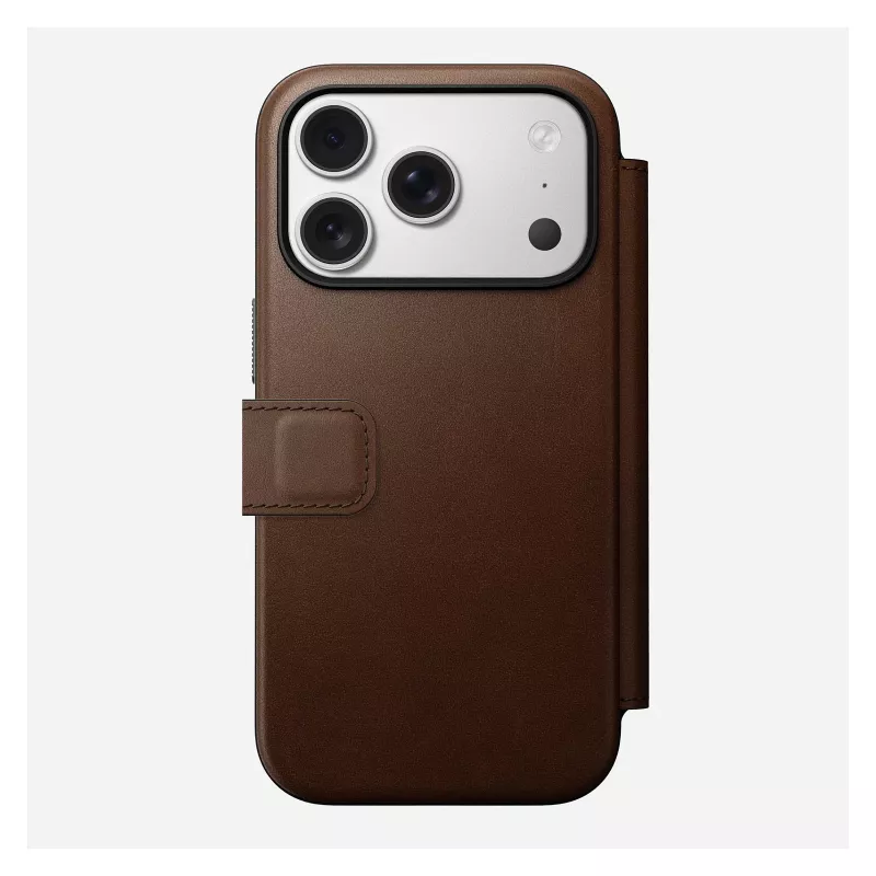 Leder-Folio-Handyhülle Nomad Modern Leather Folio für iPhone 17 Pro – braun, passend für 6,3 Zoll (16 cm), 4 Kartenfächer