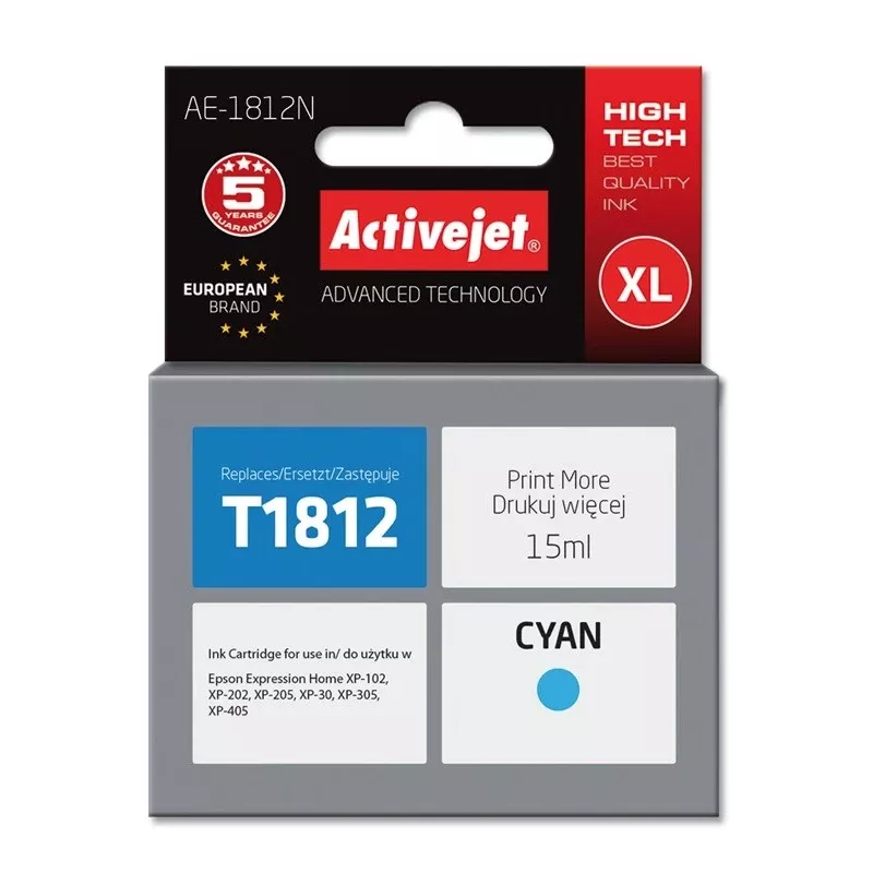 Tintenpatrone ActiveJet AE-1812N Cyan, kompatibel mit Epson T1812, 15 ml, XL hohe Reichweite