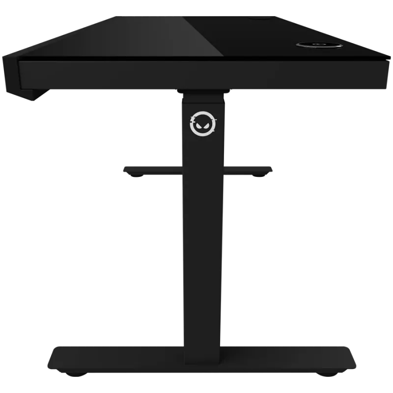 Höhenverstellbarer Gaming-Schreibtisch mit zwei Motoren, Sitz-/Stehfunktion, kabellosem Ladegerät, RGB-Beleuchtung, Bedienfeld und USB-Anschlüssen, Tischplatte aus gehärtetem Glas, schwarz