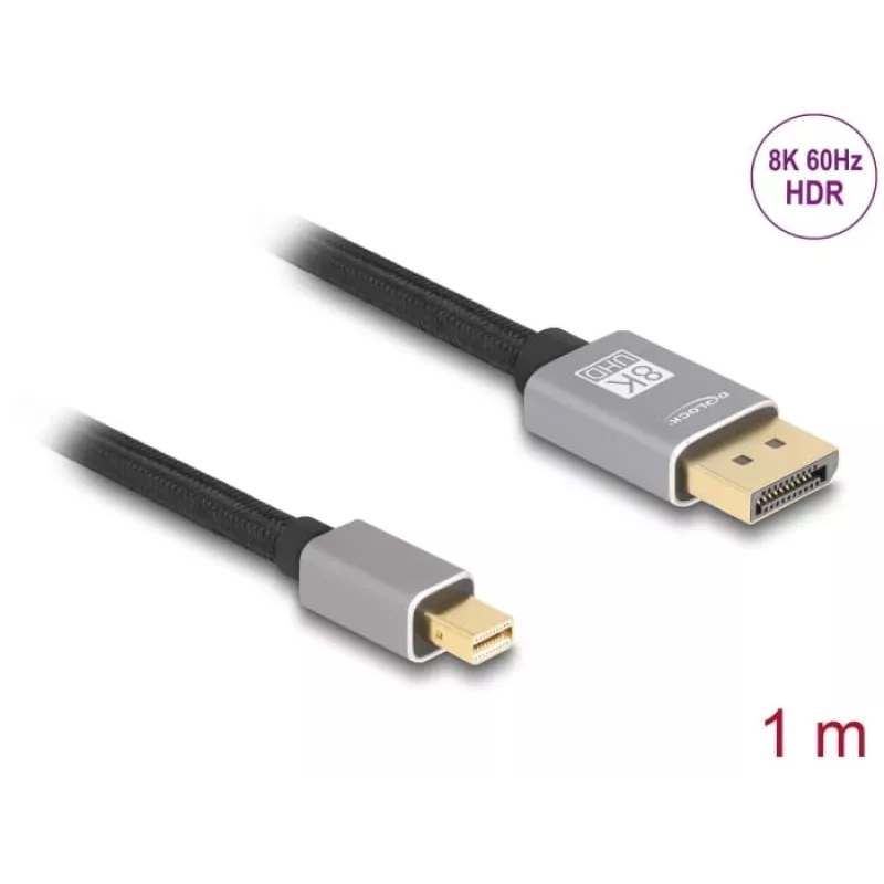 DeLOCK Mini DisplayPort auf DisplayPort Kabel 8K 60 Hz 1 m grau Metall ohne Verriegelung