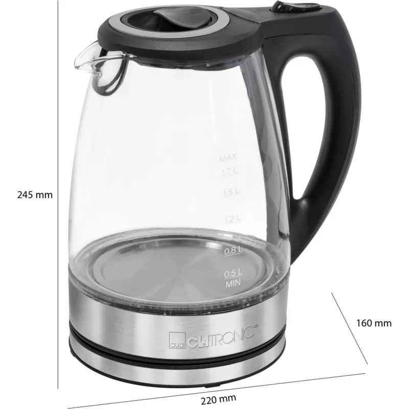 Wasserkocher CLATRONIC WKS 3744 G — 1,7 L, 2200 W, Edelstahl/Kunststoff, Wasserstandsanzeige