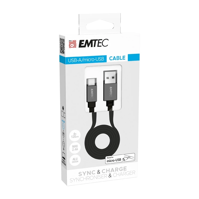 USB-Kabel Emtec T700B 1,2 m USB A Micro-USB B Schwarz