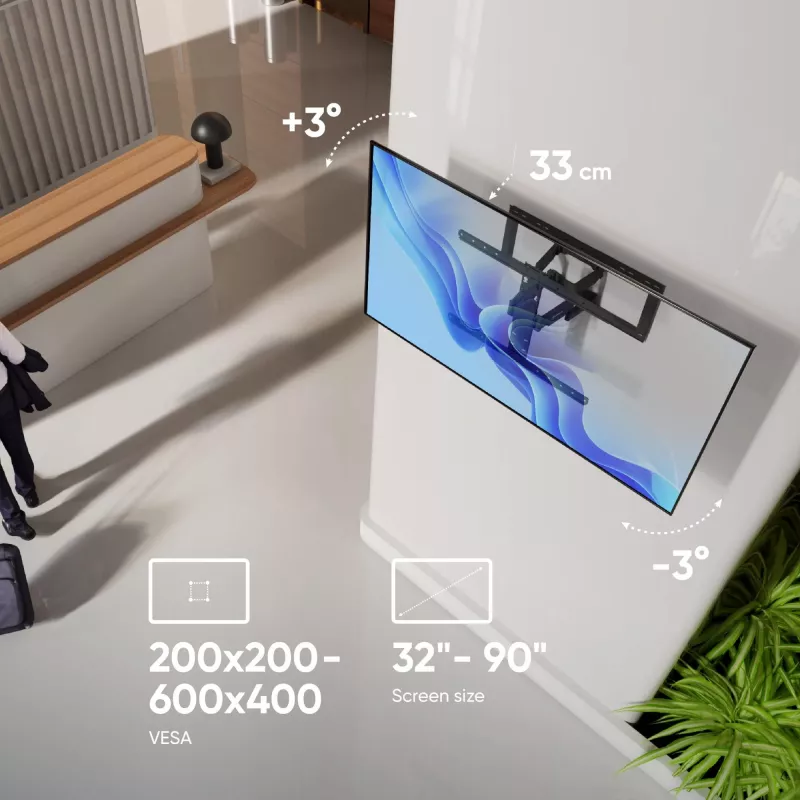 TV-Bodenständer ONKRON SM6-B für 32-Zoll–90-Zoll-Bildschirme, 50 kg Tragfähigkeit, VESA 200x200–600x400, Neigung -10–5°, Schwenkbereich 40°