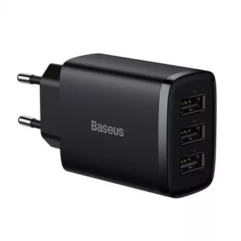 Baseus Kompakt-Schnellladegerät, 3x USB, 17 W (Schwarz)