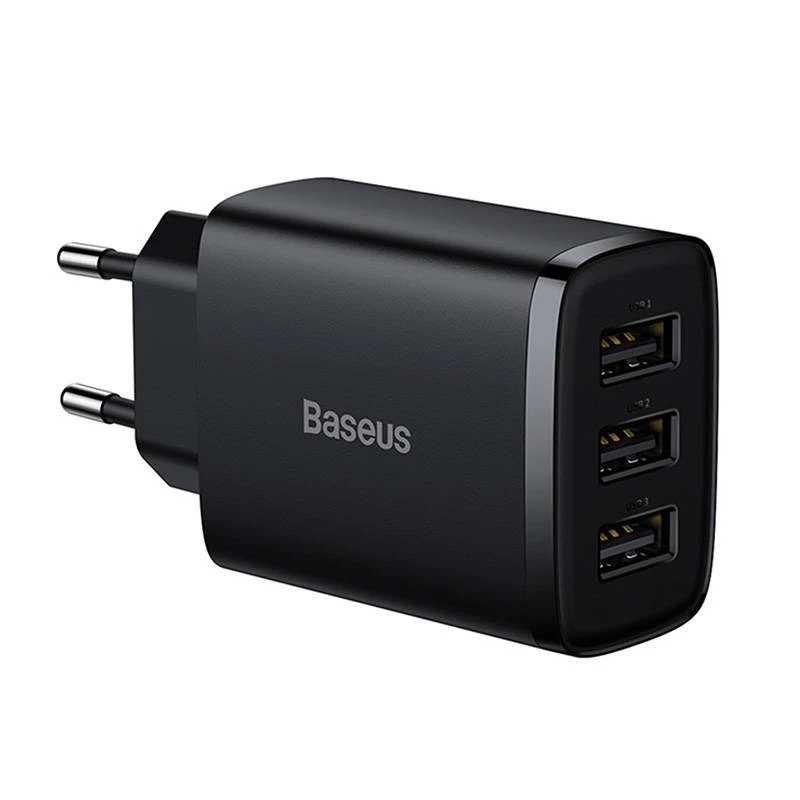 Baseus Kompakt-Schnellladegerät, 3x USB, 17 W (Schwarz)
