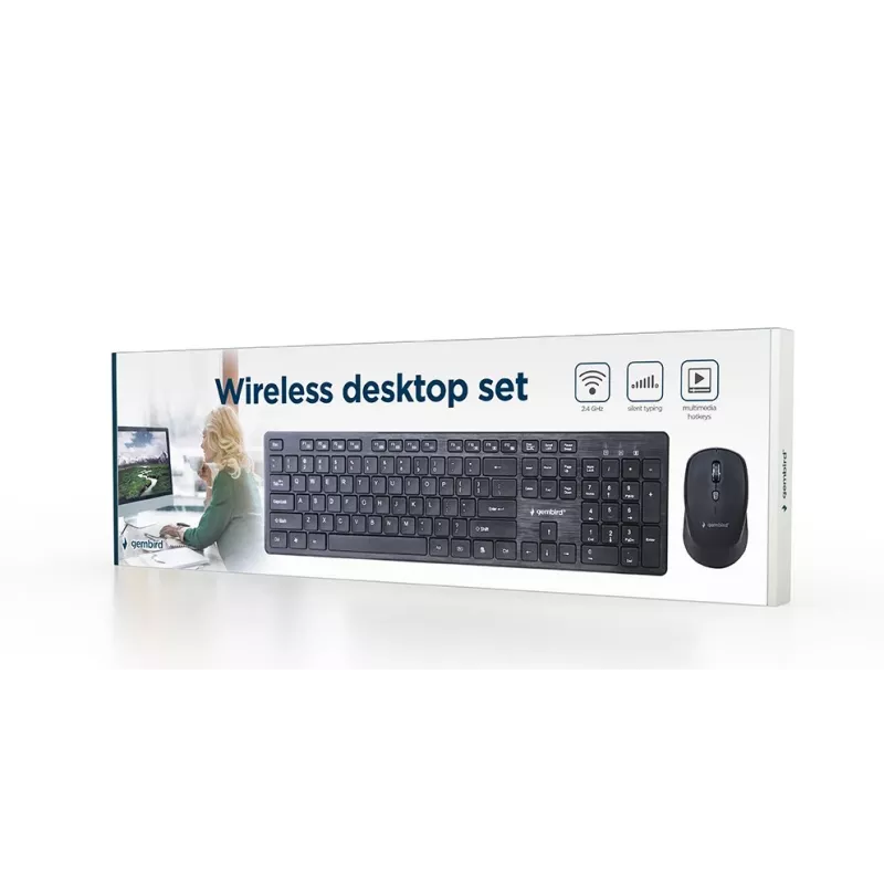 Gembird KBS-WCH-04 Drahtloses Desktop-Set (Tastatur + Maus), schwarz, US-Layout