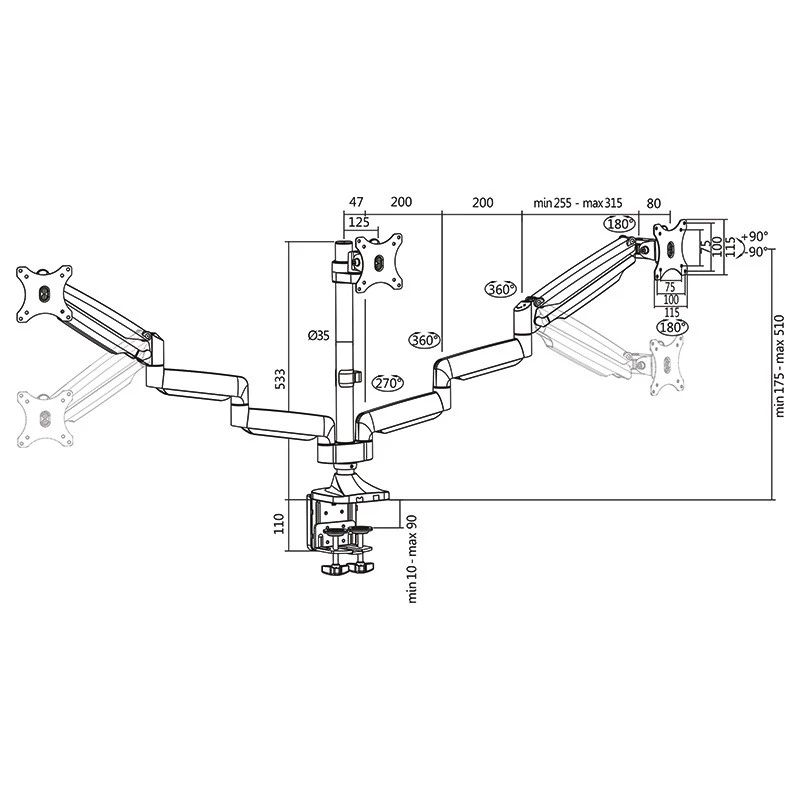 LogiLink BP0052 Monitorhalterung / Ständer 81,3 cm (32) Schreibtisch Metallic