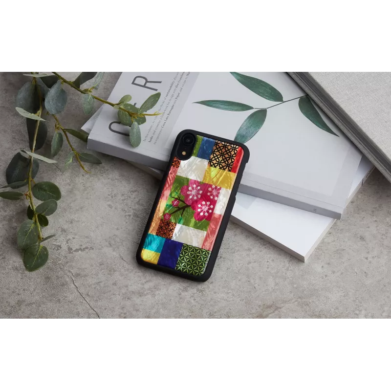 Handyhülle iKins für iPhone XR — Kirschblütenmuster, schwarz