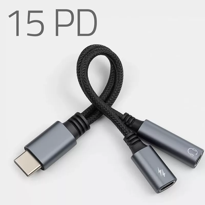 Adapter 2w1 USB-C auf USB-C und 3,5-mm-Klinke PD 15W