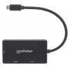Manhattan USB-C Dock/Hub, Ports (x3): DVI-I, HDMI und VGA Ports, Hinweis: Es kann immer nur ein Port verwendet werden, kein externes Netzteil erforderlich, universell für alle Geräte, Kabel 10 cm, schwarz, drei Jahre Garantie