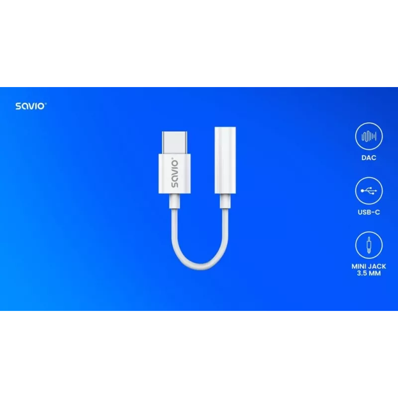 USB Type 3.1 C (M) – Jack 3.5mm (F) Audioadapter Weiß SAVIO AK-51