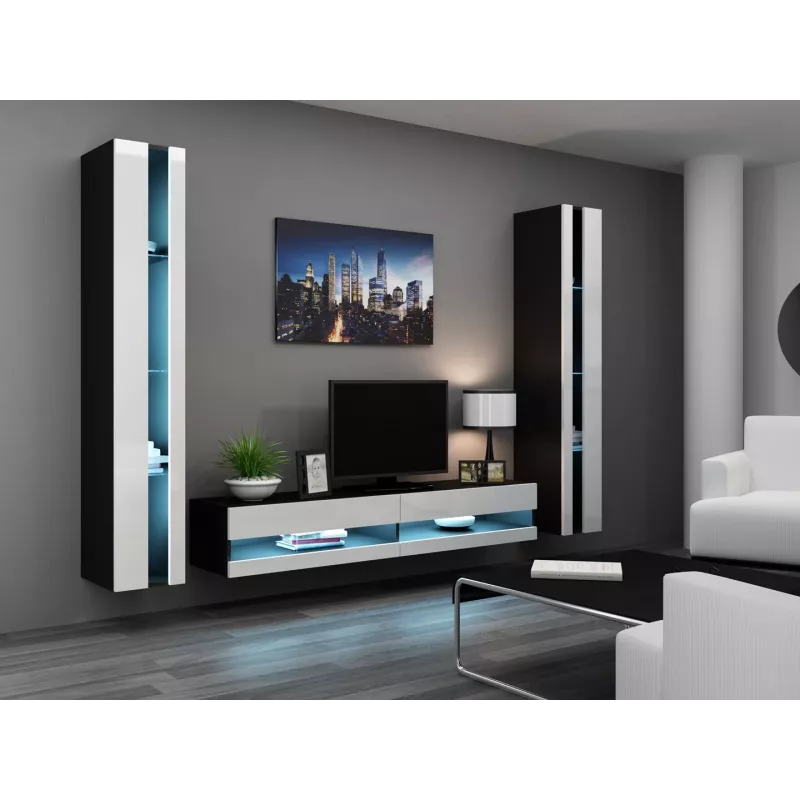 TV-Ständer cama meble VIGO NEW 30/180/40, 1800×400×300 mm, schwarze Oberplatte, Spanplattenrahmen