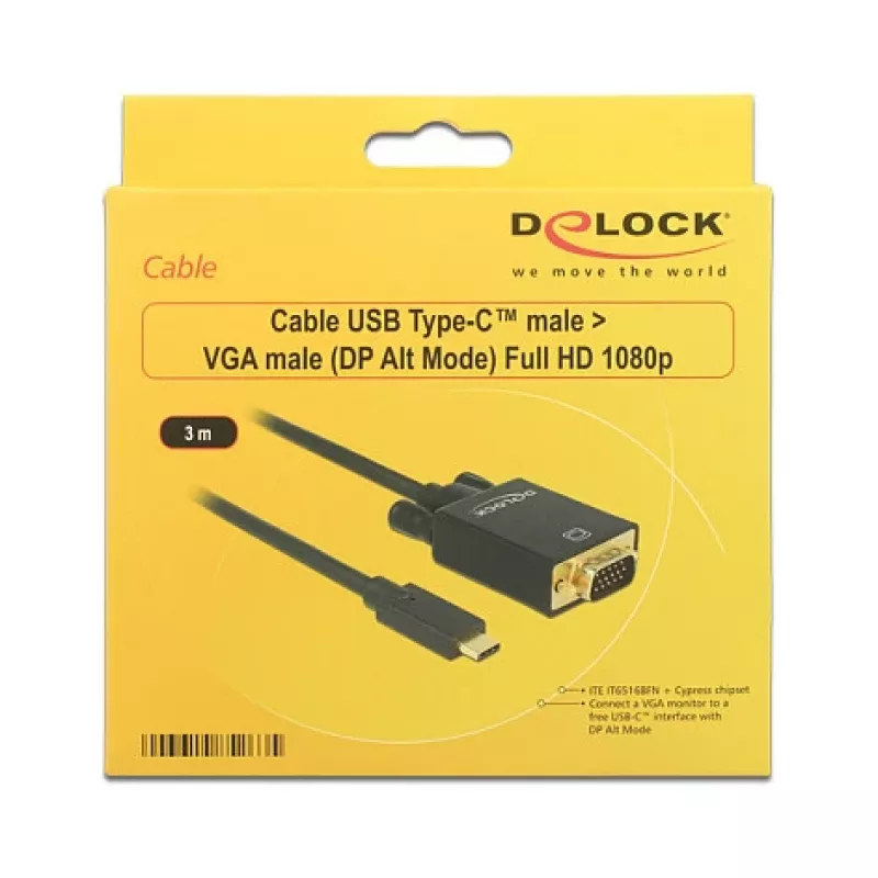 Videokabel-Adapter DeLOCK 85263 USB Type-C auf VGA 3m Schwarz