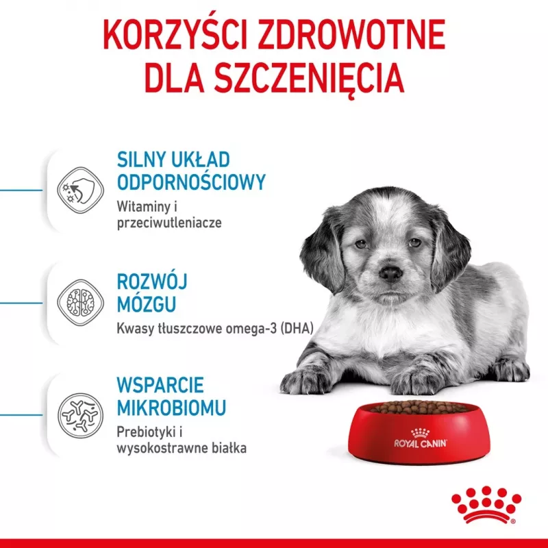 Trockenhundefutter Royal Canin Medium Puppy 4 kg — für mittelgroße Rassen 10–25 kg, Protein 32 %, Fett 20 %, Huhn