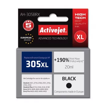 Activejet AH-305BRX Tinte (Ersatz für HP 305 XL 3YM62AE; Premium; 20 ml; schwarz)