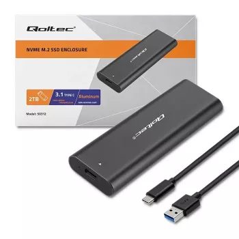 SSD-Gehäuse QOLTEC 50312 Schwarz für einzelnes M.2 SATA-Laufwerk, USB Type-C (USB 2.0 / 3.2 Gen 1)