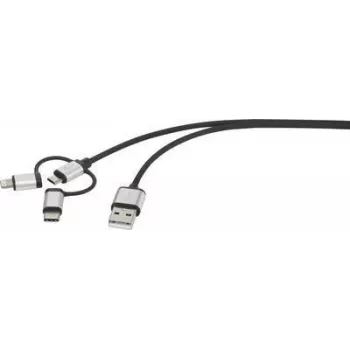 Renkforce USB-Kabel USB 2.0 USB-A-Stecker, USB-C™-Stecker, USB-Micro-B-Stecker, Apple Lightning-Stecker 25,00 cm Dunkelgrau gesleevt (RF-3335106)