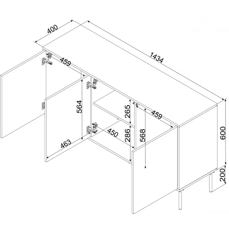 Kommode Cama Meble INSERTO 3D 143,5×40×80 cm — Kaschmir-Finish mit LED