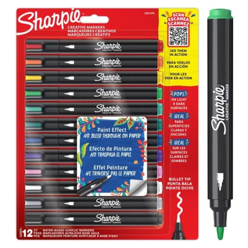 Acrylic Paint Pens Sharpie Creative Marker 12 Stück Bullet Tip Schwarz