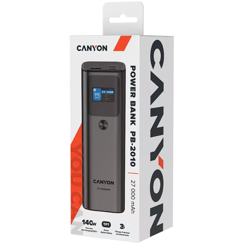 Canyon PB-2010 - Powerbank - Li-Pol - 27.000 mAh - Digital Display - 2xUSB-C + 1xUSB-A - Power