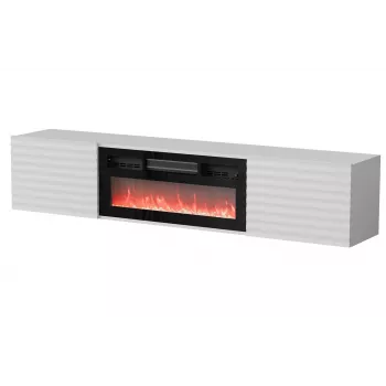 TV-Schrank Cama Meble TULA mit elektrischem Kamin, 1830×350×370 mm, weiße matte Oberseite und Rahmen