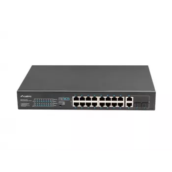 Unmanaged Switch LANBERG RSFE-16P-2C-250 — 18-Port Gigabit, 16x PoE+ (30W), 2x SFP, 250W, 1U, Metall, Rackmontage