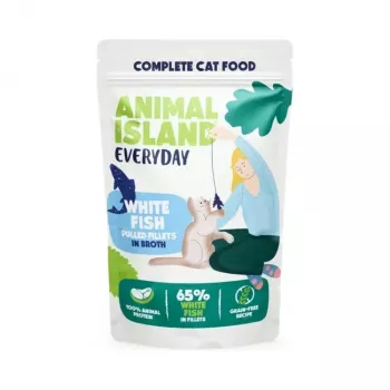 Nassfutter für Katzen animal island Everyday Puten- und Weißfischfilets in Brühe 4×85 g Beutel (4×85 g)