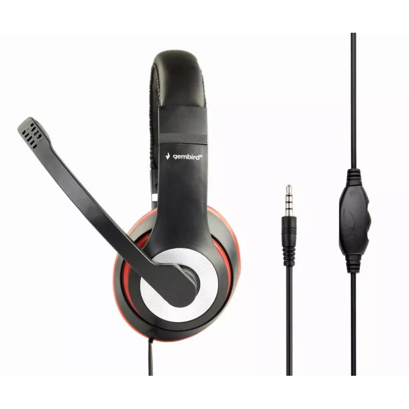 Kabelgebundenes Gaming-Headset GEMBIRD MHS-03-BKRD — binaural, ohrumschließend, 3,5 mm, 1,8 m Kabel, rot/schwarz