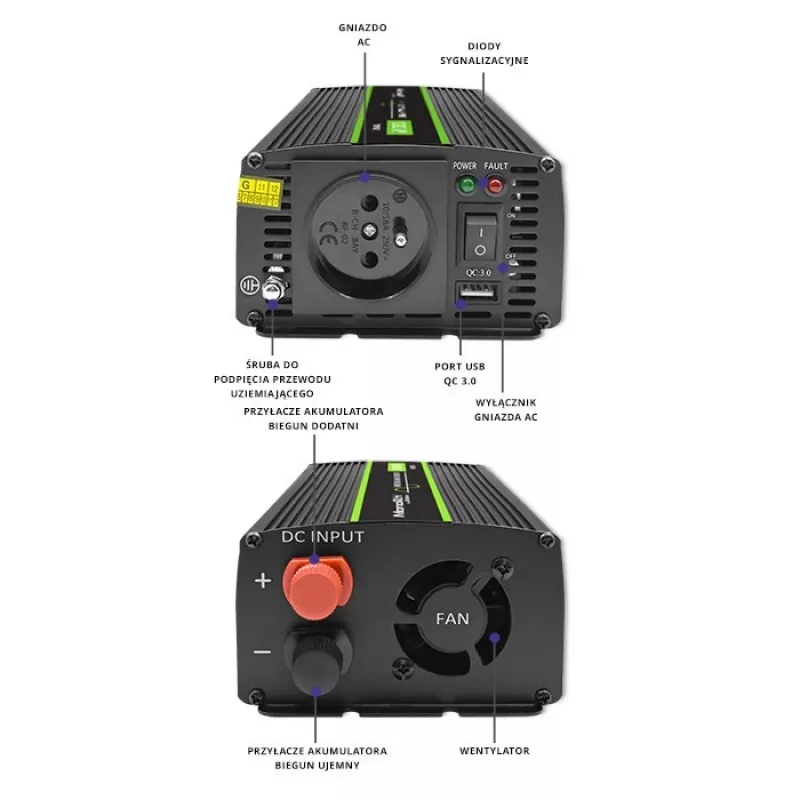 Auto-Wechselrichter Qoltec Monolith 1200 W Schwarz 12 V