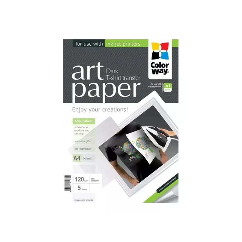 T-Shirt-Transfer-Fotopapier ColorWay PTD120005A4 — A4, 120 g/m², 5 Blatt (für dunkle Stoffe)