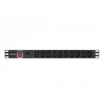 Stromverteilereinheit LANBERG PDU-10I-0200-IEC-BK — 10× C13-Ausgänge, 2 m Kabel, 10 A, 2500 W, schwarz