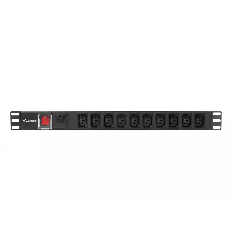 Stromverteilereinheit LANBERG PDU-10I-0200-IEC-BK — 10× C13-Ausgänge, 2 m Kabel, 10 A, 2500 W, schwarz