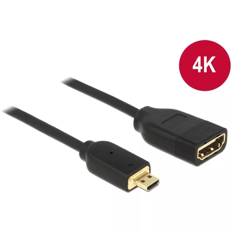 DELOCK Kabel HDMI Micro D Stecker > HDMI A Buchse High Speed mit Ethernet 3D 4K 20cm Premium Slim
