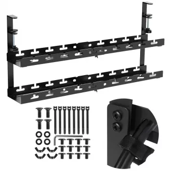 Kabelmanagement für den Schreibtisch MACLEAN MC-102 – zweistufige Untertisch-Ablage, max. Belastung 5 kg, maximale Länge 728 mm, schwarz