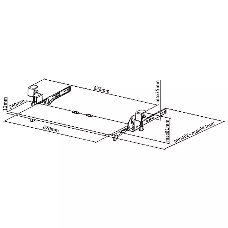 Maclean Untertisch-Tastaturhalterung, verstellbar, max. 5 kg, 67x24 cm, MC-462