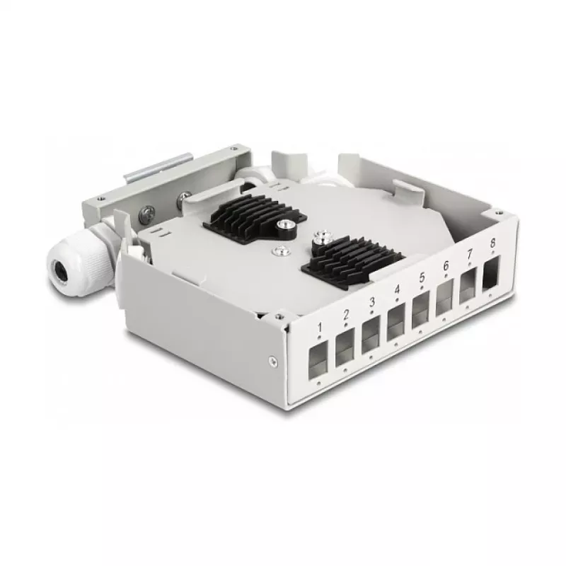 DeLOCK Glasfaser-Verteilerbox DIN-Schiene 8 Ports grau