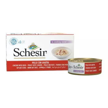 SCHESIR Hühnerfilets mit Ente in Brühe - Nassfutter für Katzen - 6x50g