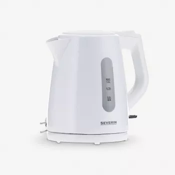 Elektrischer Wasserkocher SEVERIN 1 L 2200 W weiß – kabellos, 360° Basis, verdecktes Heizelement