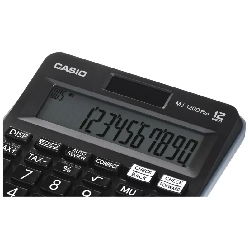Tischrechner CASIO MJ-120D PLUS — einfach 12-stellig, Batterie/Solar, 35 Tasten, Steuer & Quadratwurzel, schwarz