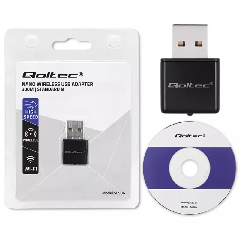 Wi‑Fi-USB-Adapter QOLTEC NANO 56986 — Mini-N, USB 2.0, 802.11n