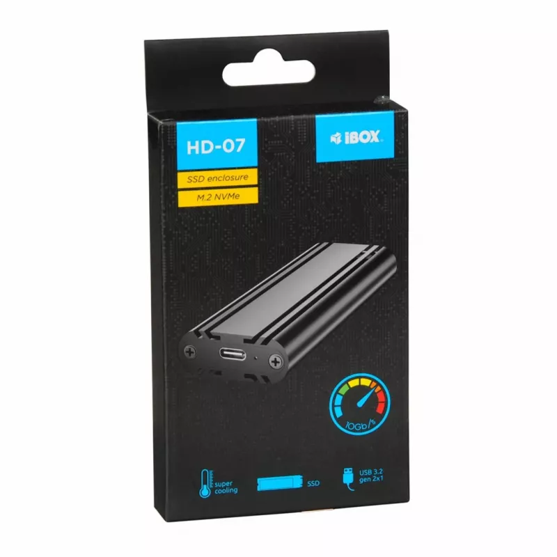 SSD-Gehäuse IBOX HD-07 für 1x M.2-Laufwerk, USB 3.2 Gen 2 (10 Gbit/s), USB-C, schwarz
