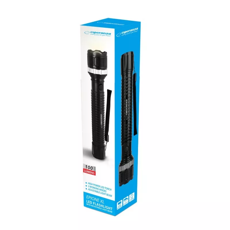 Handtaschenlampe ESPERANZA Epione XL LED 1.2W 100 lm 100 m Schwarz, batteriebetrieben R20 (3)