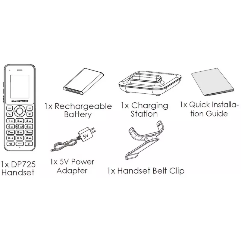 IP-Telefon Grandstream DP725 Funkhandset, grau, 1,8 Zoll TFT-Display, 20 Leitungen, Li-Ion 1500 mAh