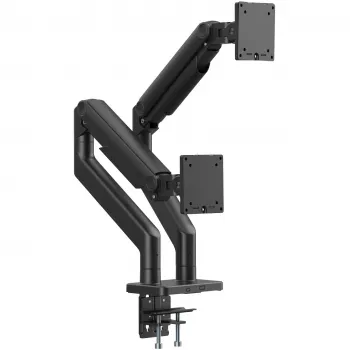 DIGITUS Dual-Monitorhalterung für 2×45 Zoll Bildschirme, Tischklemme, 2×20 kg, VESA 75×75–100×100, Neigung -20–50°