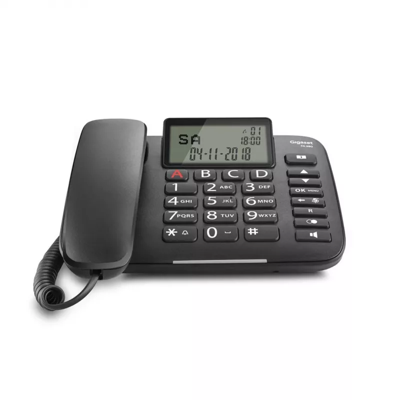 Analoges Telefon Gigaset DL380 mit Anruferkennung, kabelgebundener Hörer, schwarz