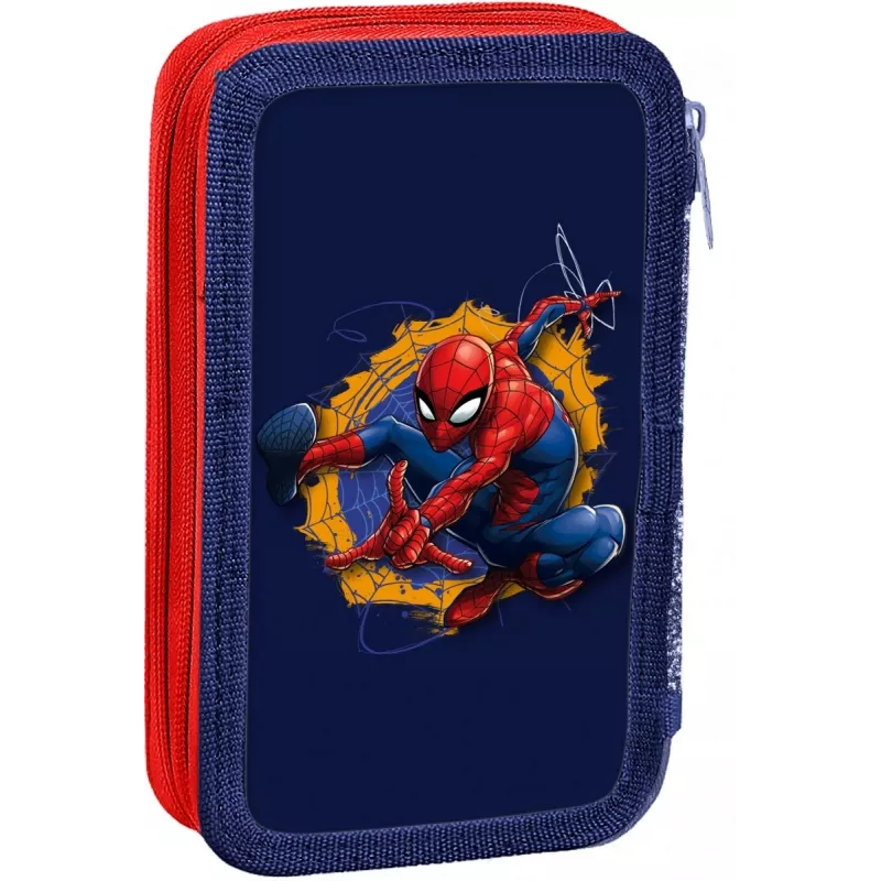 Federmäppchen Kids Euroswan 2-Reißverschlüsse mit Zubehör Spiderman rot-blau